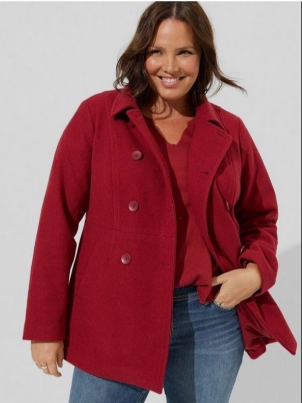 Torrid Cozy Double-Breasted Peacoat Red Size 4X